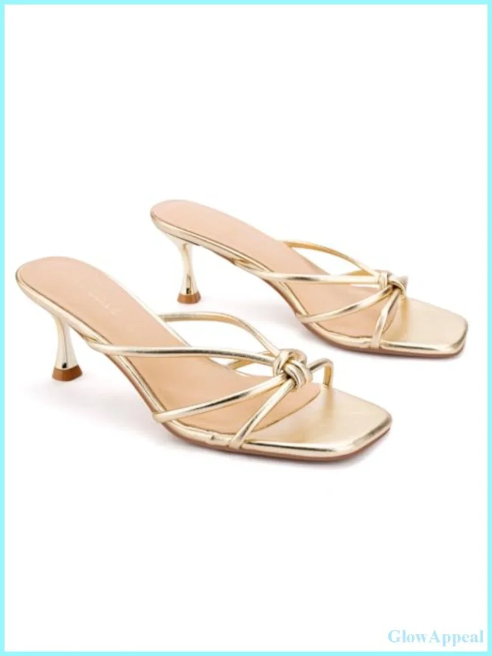 Women's Strappy Kitten Heels Square Open Toe Mules Slip On Sandals Faux Leather